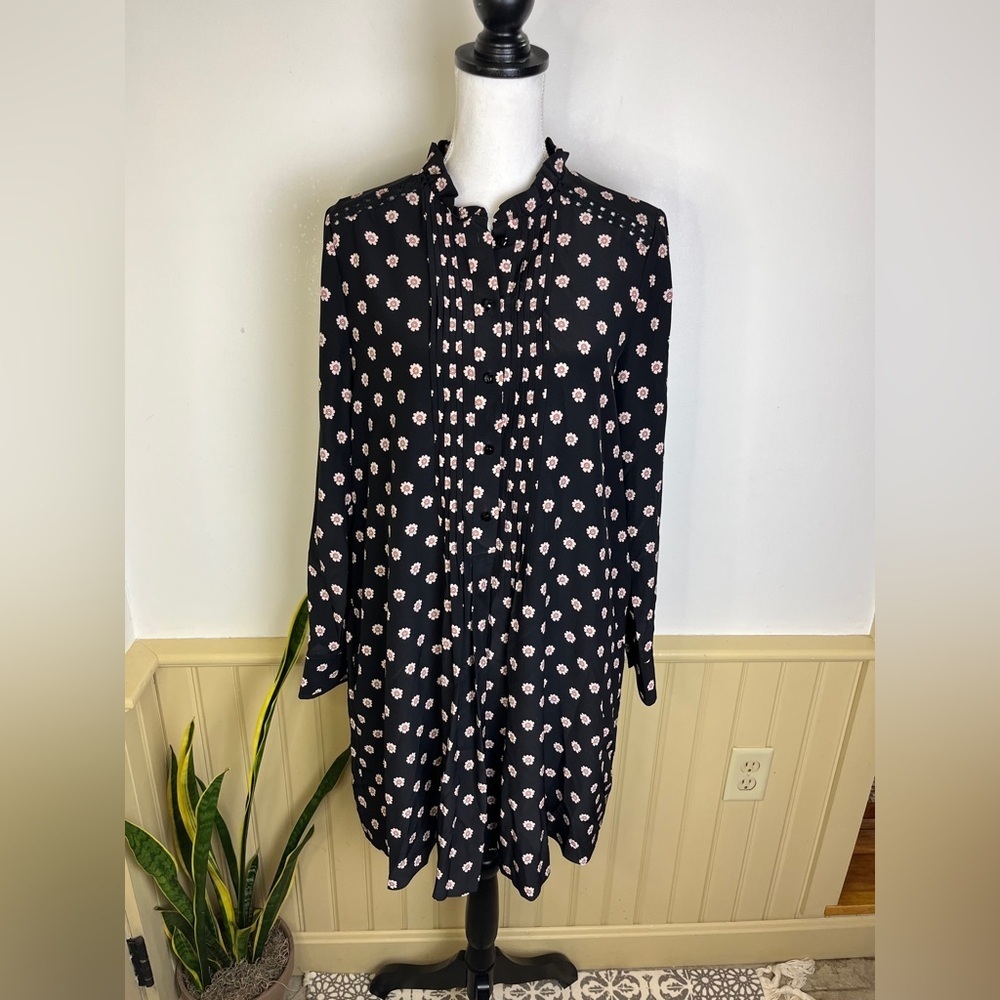 Kate Spade New York Ditzy Silk Shift Dress M Black Daisy Fall Preppy Old Money